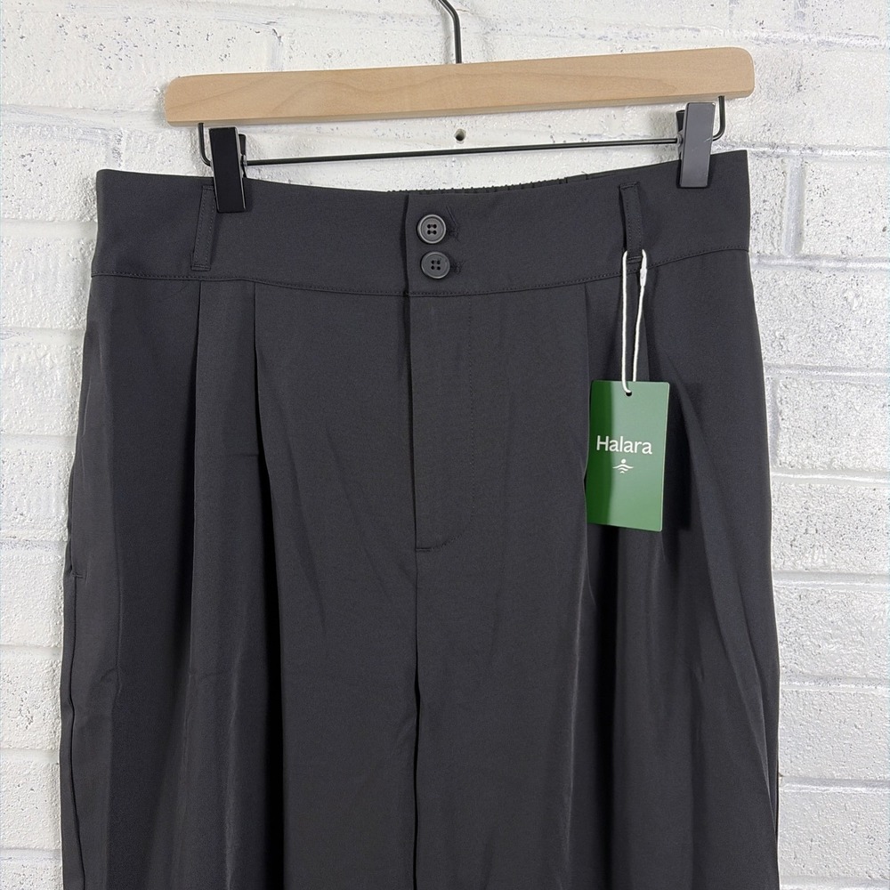 Halara Pants Womens Petite L Black Pleated Wide Leg Pockets Career - Picture 3 of 13